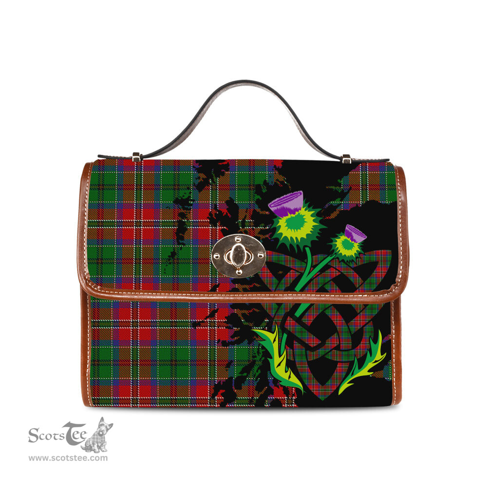 ScotsTee Shop Scottish MacCulloch Clan Tartan Canvas Bag Celtic Knot and Thistle with Scotland Map Bag