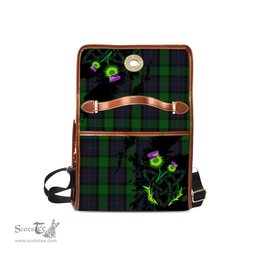 ScotsTee Shop Scottish MacWilliam Clan Tartan Canvas Bag Celtic Knot and Thistle with Scotland Map Bag