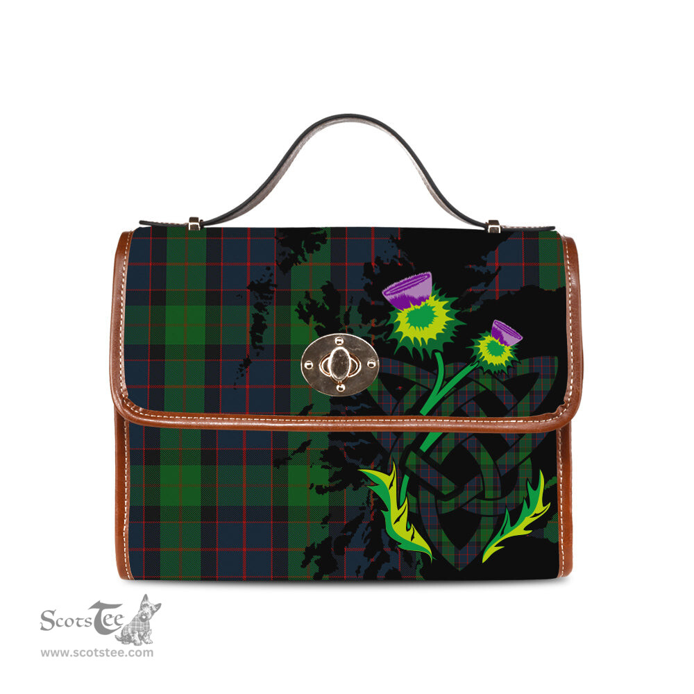 ScotsTee Shop Scottish MacWilliam Clan Tartan Canvas Bag Celtic Knot and Thistle with Scotland Map Bag