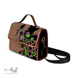 ScotsTee Shop Scottish MacKinnon Ancient Clan Tartan Canvas Bag Celtic Knot and Thistle with Scotland Map Bag