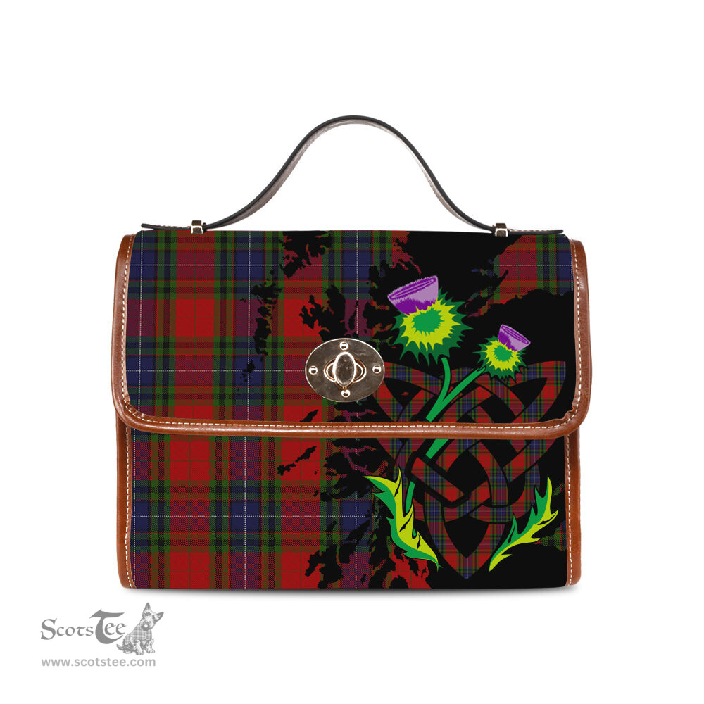 ScotsTee Shop Scottish Manson Clan Tartan Canvas Bag Celtic Knot and Thistle with Scotland Map Bag