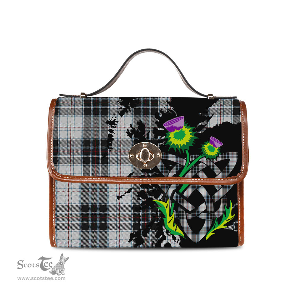 ScotsTee Shop Scottish MacRae Dress Clan Tartan Canvas Bag Celtic Knot and Thistle with Scotland Map Bag