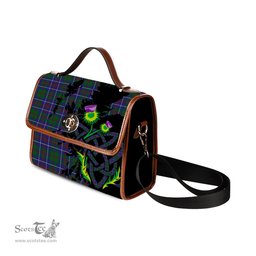 ScotsTee Shop Scottish MacHardy Blue Clan Tartan Canvas Bag Celtic Knot and Thistle with Scotland Map Bag