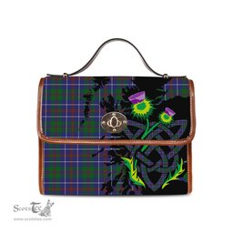 ScotsTee Shop Scottish MacHardy Blue Clan Tartan Canvas Bag Celtic Knot and Thistle with Scotland Map Bag