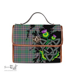 ScotsTee Shop Scottish MacFarlane Hunting Ancient Clan Tartan Canvas Bag Celtic Knot and Thistle with Scotland Map Bag