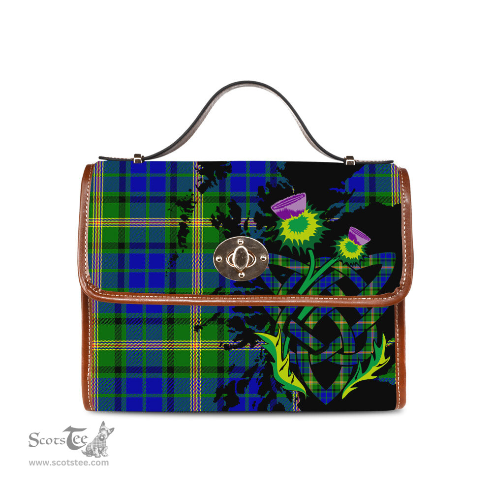 ScotsTee Shop Scottish Maitland Clan Tartan Canvas Bag Celtic Knot and Thistle with Scotland Map Bag