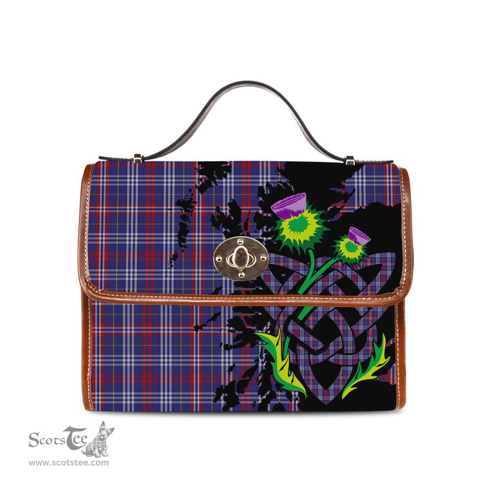 ScotsTee Shop Scottish Parker Clan Tartan Canvas Bag Celtic Knot and Thistle with Scotland Map Bag
