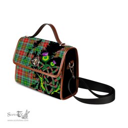 ScotsTee Shop Scottish Muirhead Clan Tartan Canvas Bag Celtic Knot and Thistle with Scotland Map Bag