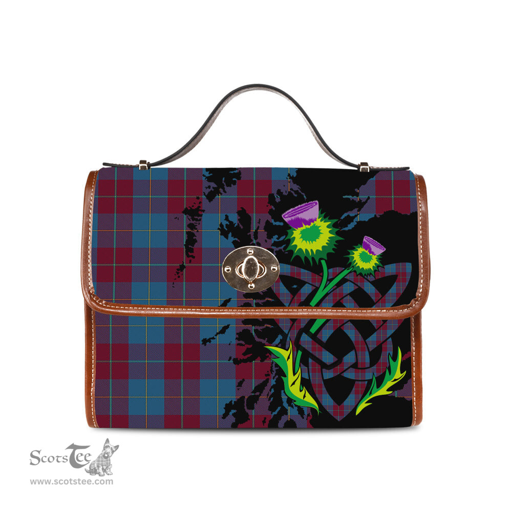 ScotsTee Shop Scottish Reagan Clan Tartan Canvas Bag Celtic Knot and Thistle with Scotland Map Bag
