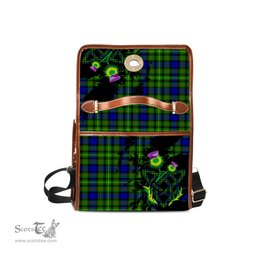 ScotsTee Shop Scottish Rollo Modern Clan Tartan Canvas Bag Celtic Knot and Thistle with Scotland Map Bag