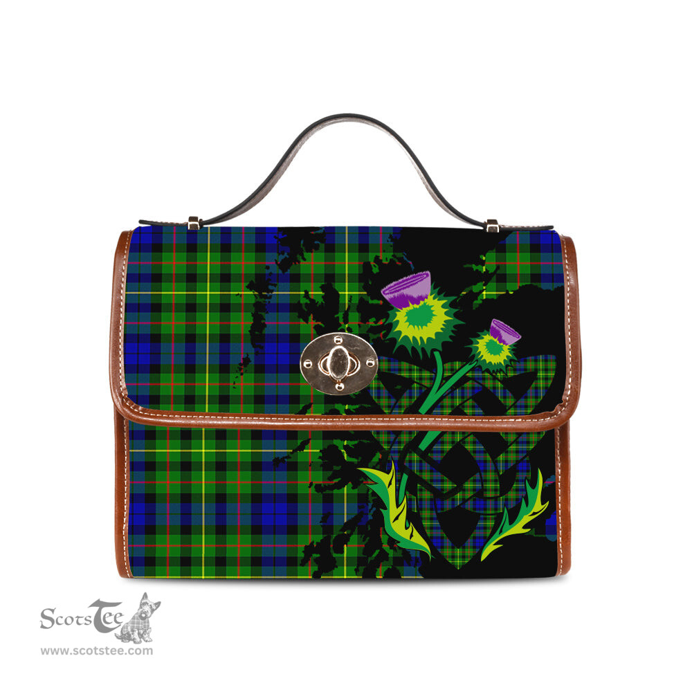 ScotsTee Shop Scottish Rollo Modern Clan Tartan Canvas Bag Celtic Knot and Thistle with Scotland Map Bag