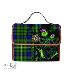 ScotsTee Shop Scottish Rollo Modern Clan Tartan Canvas Bag Celtic Knot and Thistle with Scotland Map Bag