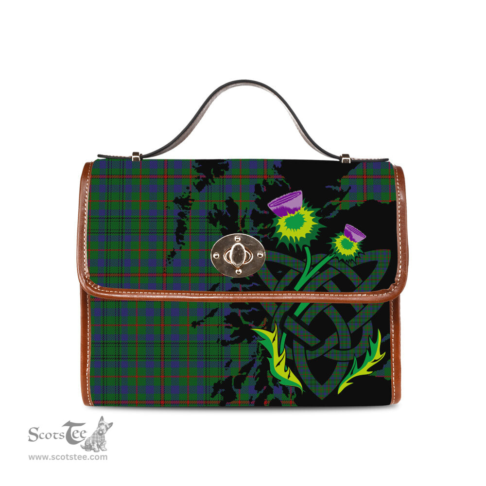 ScotsTee Shop Scottish Moncrieff of Atholl Clan Tartan Canvas Bag Celtic Knot and Thistle with Scotland Map Bag