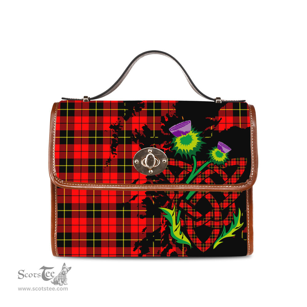 ScotsTee Shop Scottish Wallace Hunting Red Clan Tartan Canvas Bag Celtic Knot and Thistle with Scotland Map Bag