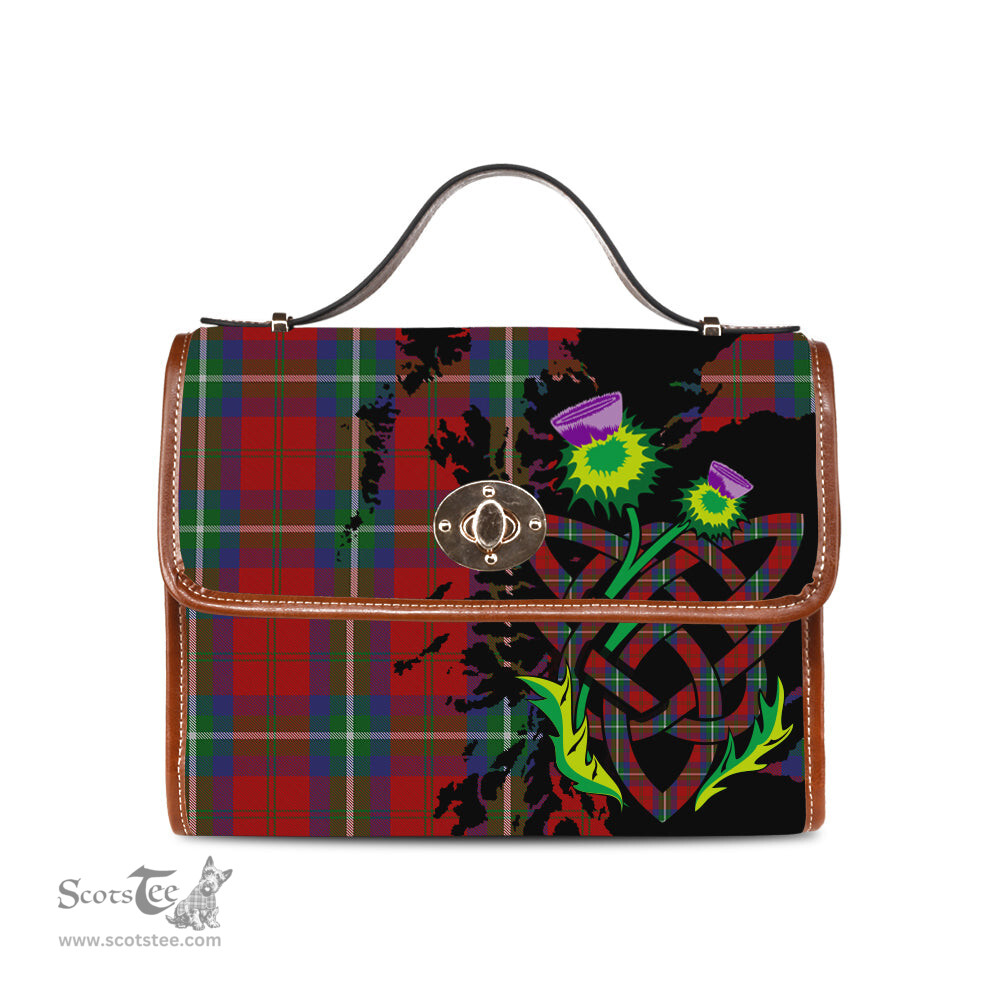 ScotsTee Shop Scottish Ruthven V Clan Tartan Canvas Bag Celtic Knot and Thistle with Scotland Map Bag