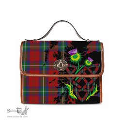 ScotsTee Shop Scottish Ruthven V Clan Tartan Canvas Bag Celtic Knot and Thistle with Scotland Map Bag