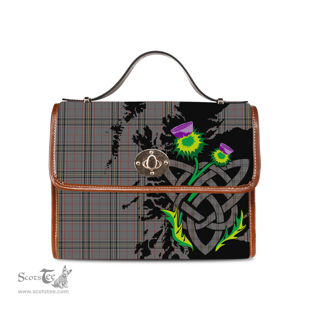 ScotsTee Shop Scottish Stewart Grey Clan Tartan Canvas Bag Celtic Knot and Thistle with Scotland Map Bag