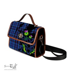 ScotsTee Shop Scottish Mundigl Clan Tartan Canvas Bag Celtic Knot and Thistle with Scotland Map Bag