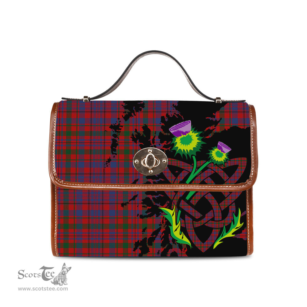 ScotsTee Shop Scottish Murray of Tullibardine Clan Tartan Canvas Bag Celtic Knot and Thistle with Scotland Map Bag