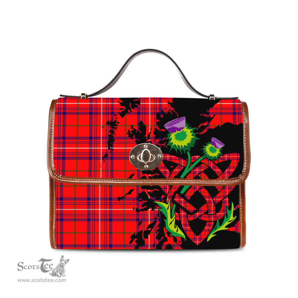 ScotsTee Shop Scottish Rose Modern Clan Tartan Canvas Bag Celtic Knot and Thistle with Scotland Map Bag