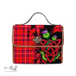 ScotsTee Shop Scottish Rose Modern Clan Tartan Canvas Bag Celtic Knot and Thistle with Scotland Map Bag