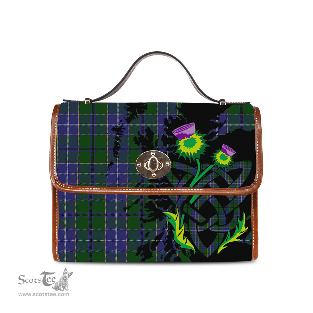 ScotsTee Shop Scottish Wishart Hunting Clan Tartan Canvas Bag Celtic Knot and Thistle with Scotland Map Bag