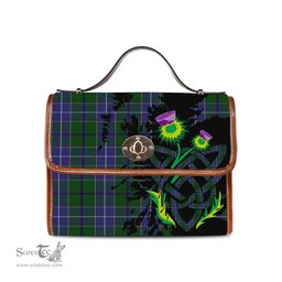 ScotsTee Shop Scottish Wishart Hunting Clan Tartan Canvas Bag Celtic Knot and Thistle with Scotland Map Bag