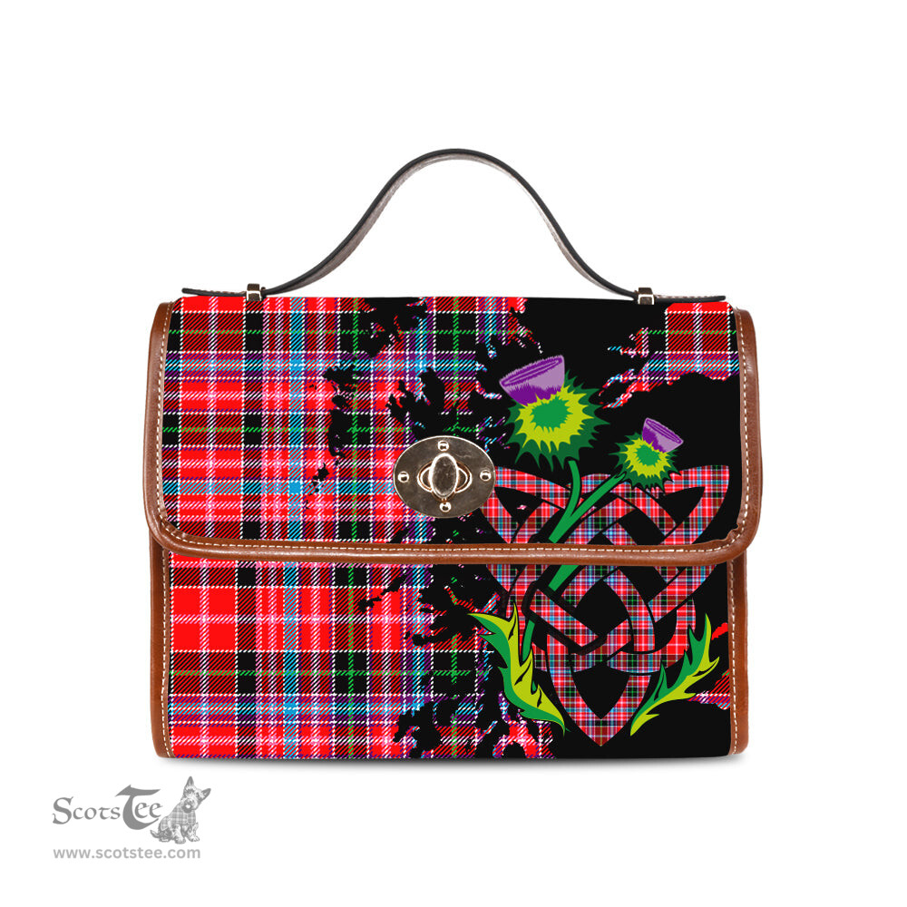 ScotsTee Shop Scottish Udny Clan Tartan Canvas Bag Celtic Knot and Thistle with Scotland Map Bag