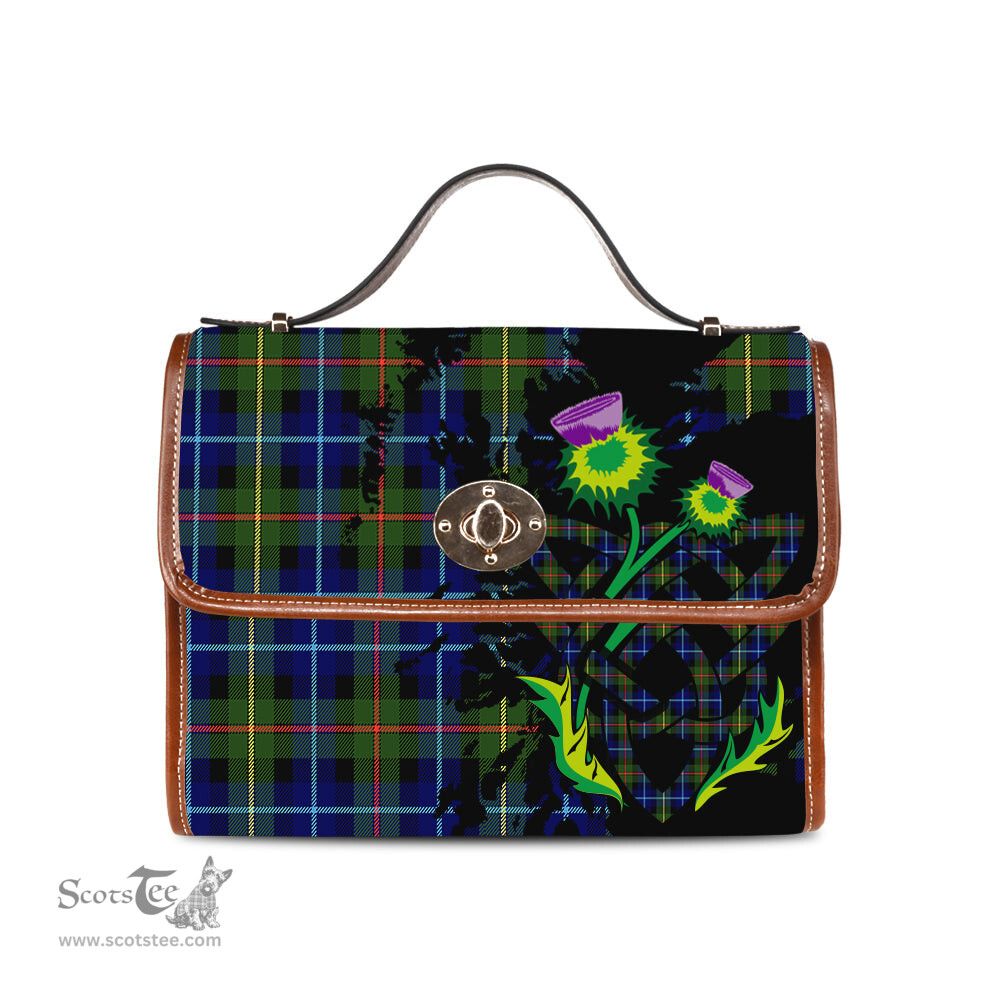 ScotsTee Shop Scottish Smith Modern Clan Tartan Canvas Bag Celtic Knot and Thistle with Scotland Map Bag