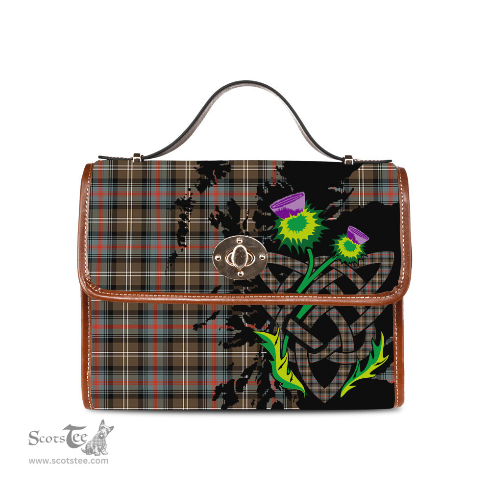ScotsTee Shop Scottish Sutherland Weathered Clan Tartan Canvas Bag Celtic Knot and Thistle with Scotland Map Bag