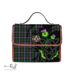 ScotsTee Shop Scottish Russell Clan Tartan Canvas Bag Celtic Knot and Thistle with Scotland Map Bag
