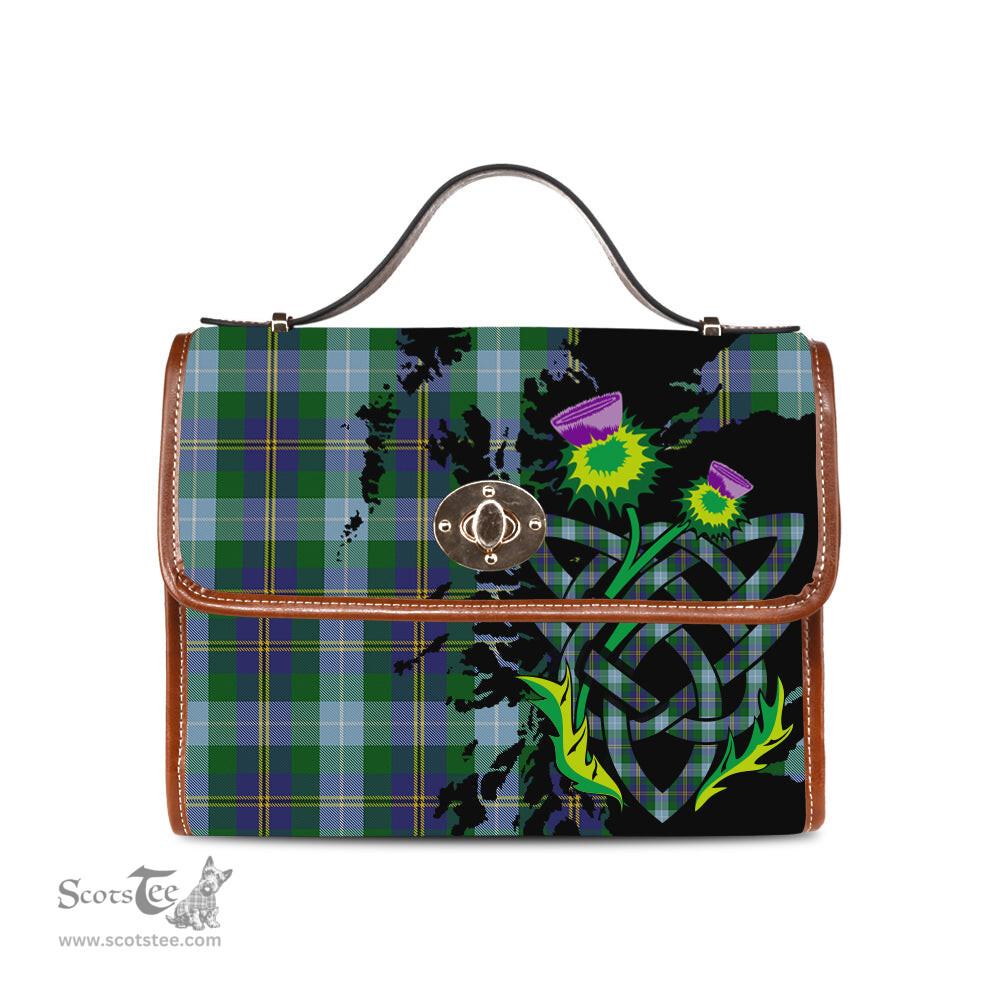 ScotsTee Shop Scottish Porteous Clan Tartan Canvas Bag Celtic Knot and Thistle with Scotland Map Bag