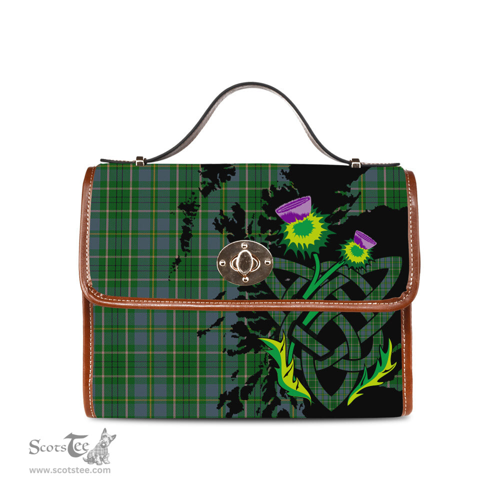 ScotsTee Shop Scottish Taylor #02 Clan Tartan Canvas Bag Celtic Knot and Thistle with Scotland Map Bag