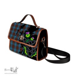 ScotsTee Shop Scottish Stewart Royal Blue Clan Tartan Canvas Bag Celtic Knot and Thistle with Scotland Map Bag