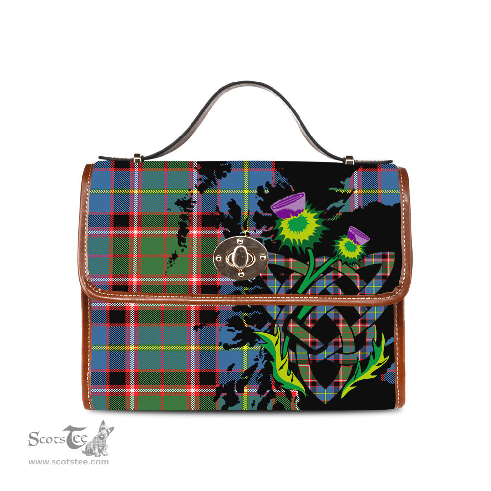 ScotsTee Shop Scottish Norvel Clan Tartan Canvas Bag Celtic Knot and Thistle with Scotland Map Bag