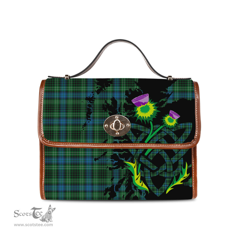 ScotsTee Shop Scottish O'Connor Clan Tartan Canvas Bag Celtic Knot and Thistle with Scotland Map Bag