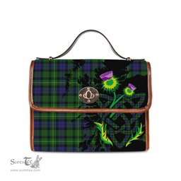 ScotsTee Shop Scottish Rollo Clan Tartan Canvas Bag Celtic Knot and Thistle with Scotland Map Bag