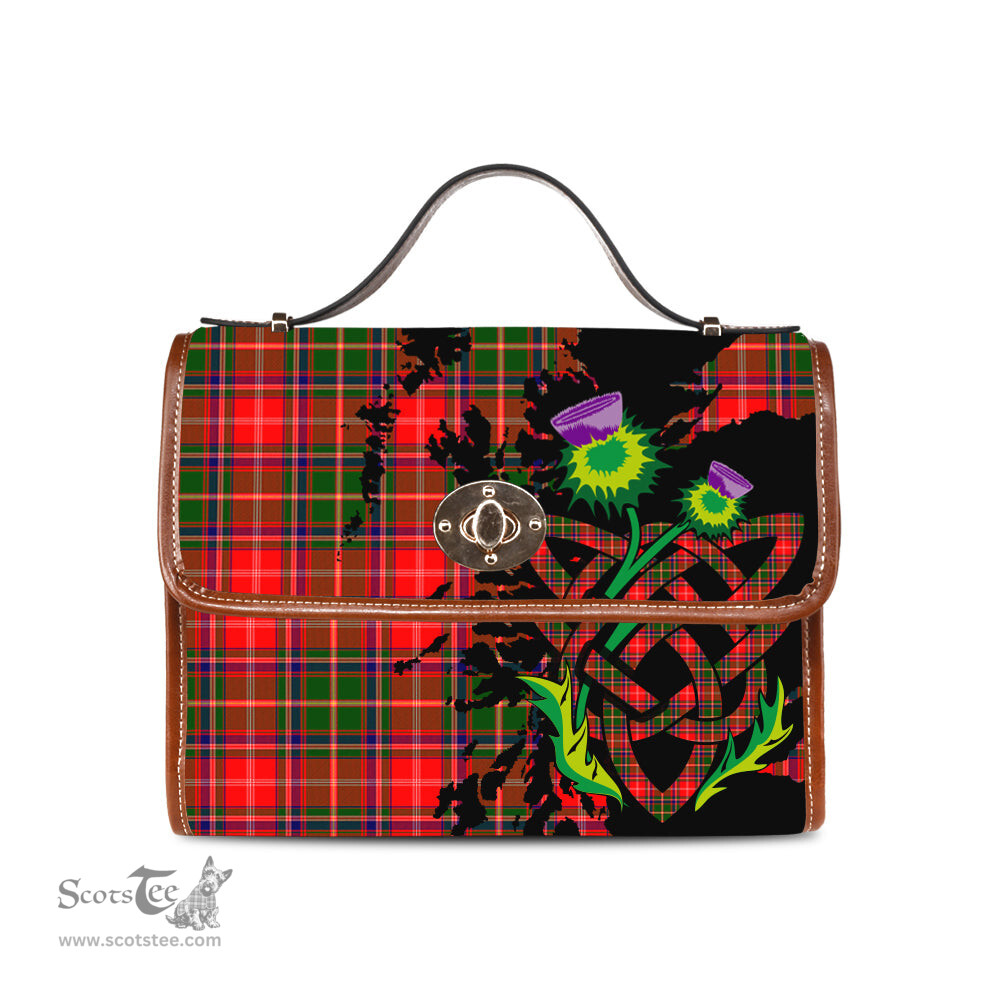 ScotsTee Shop Scottish Somerville Modern Clan Tartan Canvas Bag Celtic Knot and Thistle with Scotland Map Bag