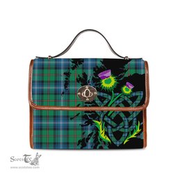 ScotsTee Shop Scottish Urquhart Ancient Clan Tartan Canvas Bag Celtic Knot and Thistle with Scotland Map Bag