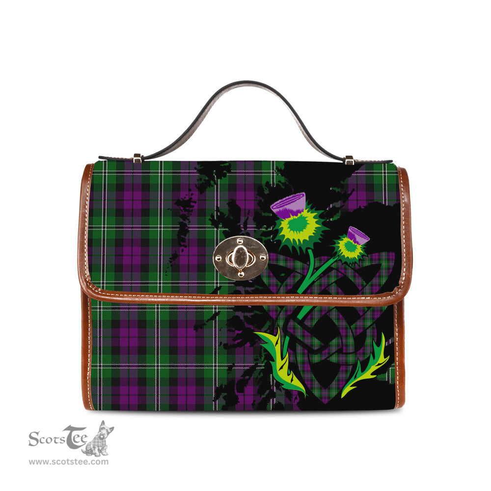 ScotsTee Shop Scottish Wilson Clan Tartan Canvas Bag Celtic Knot and Thistle with Scotland Map Bag