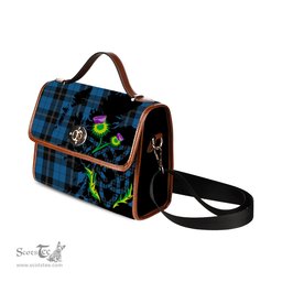 ScotsTee Shop Scottish Ramsay Blue Hunting Clan Tartan Canvas Bag Celtic Knot and Thistle with Scotland Map Bag