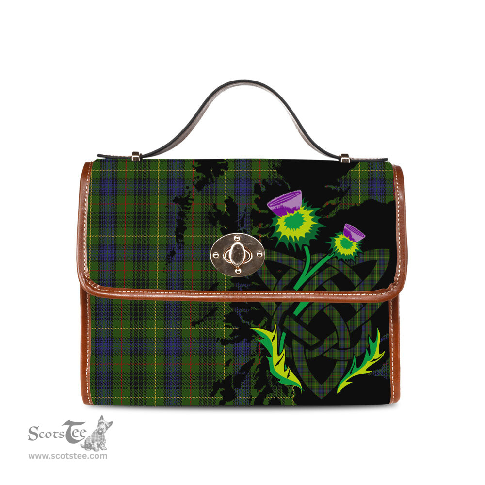 ScotsTee Shop Scottish Stewart Hunting Clan Tartan Canvas Bag Celtic Knot and Thistle with Scotland Map Bag