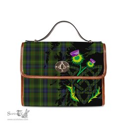 ScotsTee Shop Scottish Stewart Hunting Clan Tartan Canvas Bag Celtic Knot and Thistle with Scotland Map Bag
