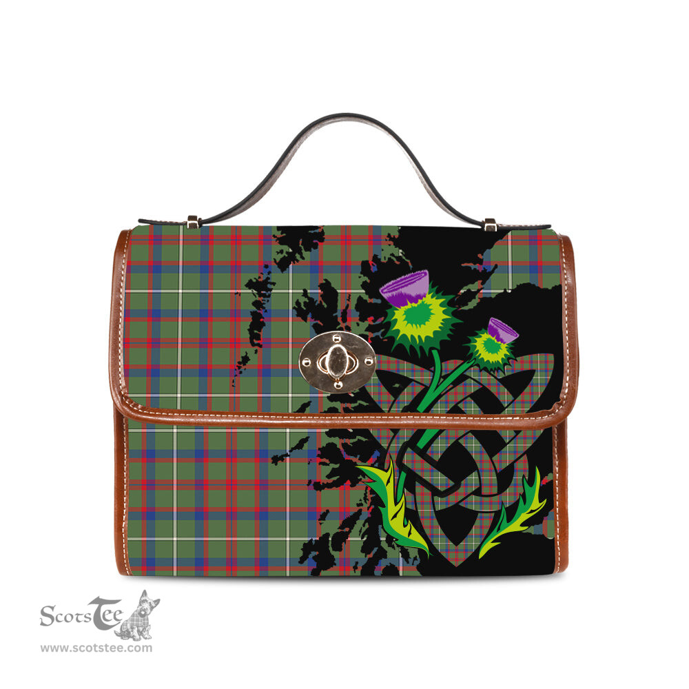 ScotsTee Shop Scottish Shaw Green Modern Clan Tartan Canvas Bag Celtic Knot and Thistle with Scotland Map Bag