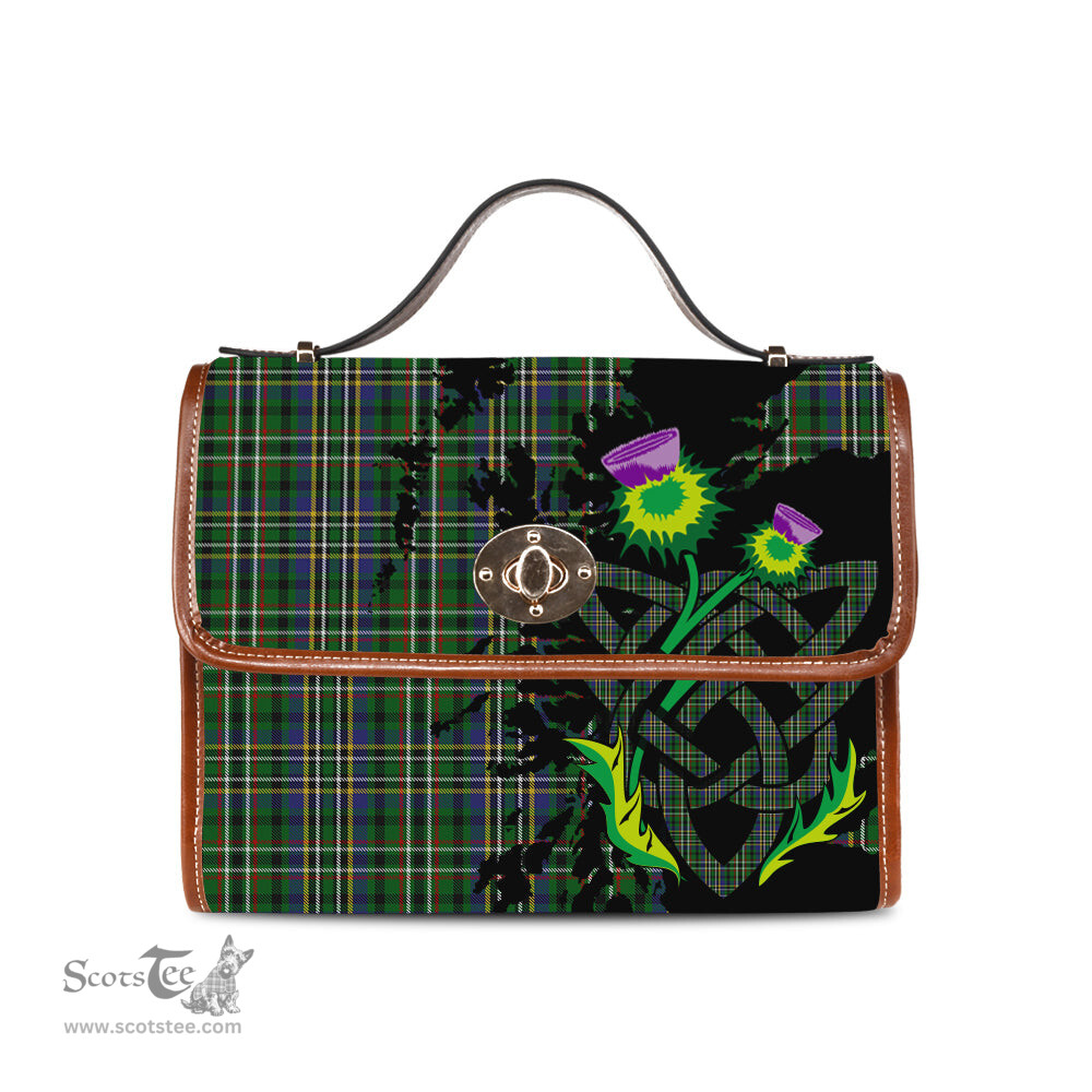 ScotsTee Shop Scottish Scott Green Clan Tartan Canvas Bag Celtic Knot and Thistle with Scotland Map Bag