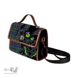 ScotsTee Shop Scottish Wood Modern Clan Tartan Canvas Bag Celtic Knot and Thistle with Scotland Map Bag