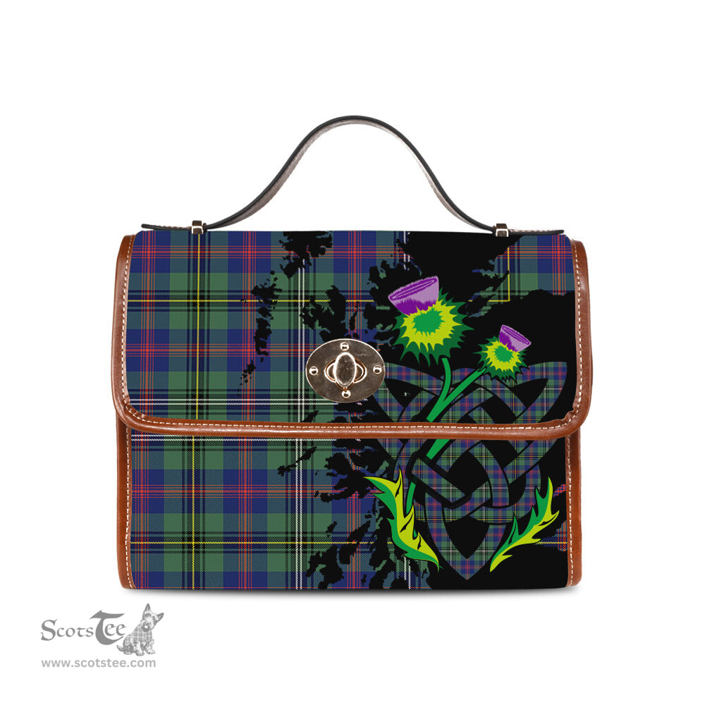 ScotsTee Shop Scottish Wood Modern Clan Tartan Canvas Bag Celtic Knot and Thistle with Scotland Map Bag