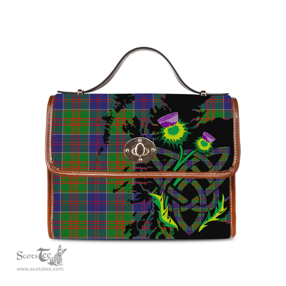 ScotsTee Shop Scottish Stewart of Appin Hunting Modern Clan Tartan Canvas Bag Celtic Knot and Thistle with Scotland Map Bag