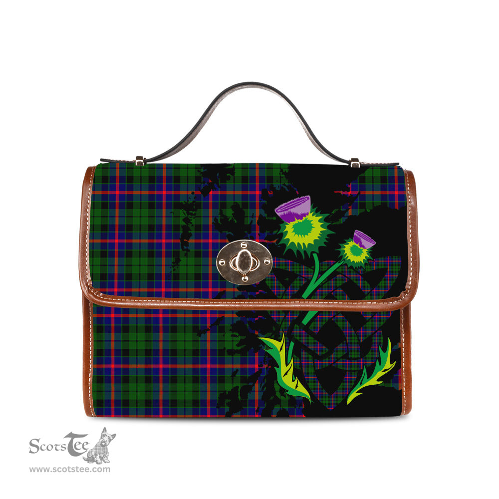 ScotsTee Shop Scottish Morrison Modern Clan Tartan Canvas Bag Celtic Knot and Thistle with Scotland Map Bag