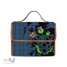 ScotsTee Shop Scottish Skibo Clan Tartan Canvas Bag Celtic Knot and Thistle with Scotland Map Bag